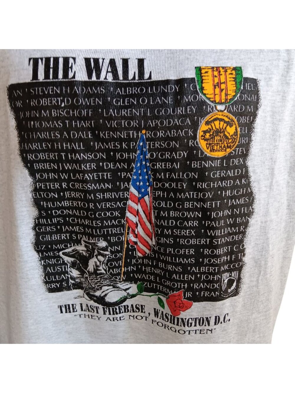 Single Stitch T-shirt XXL Vintage 1990s Mens GRAY VIETNAM WALL MEMORIAL USA